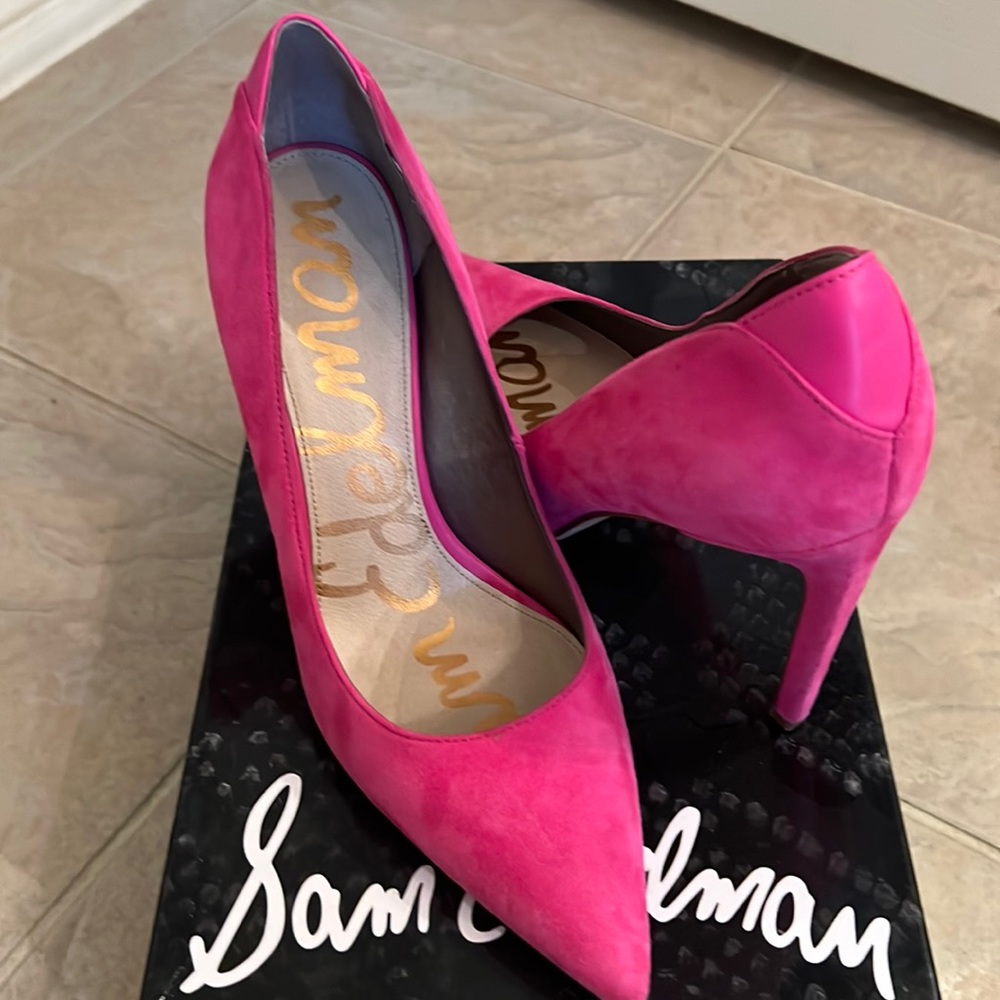Hot Pink Suede Heels